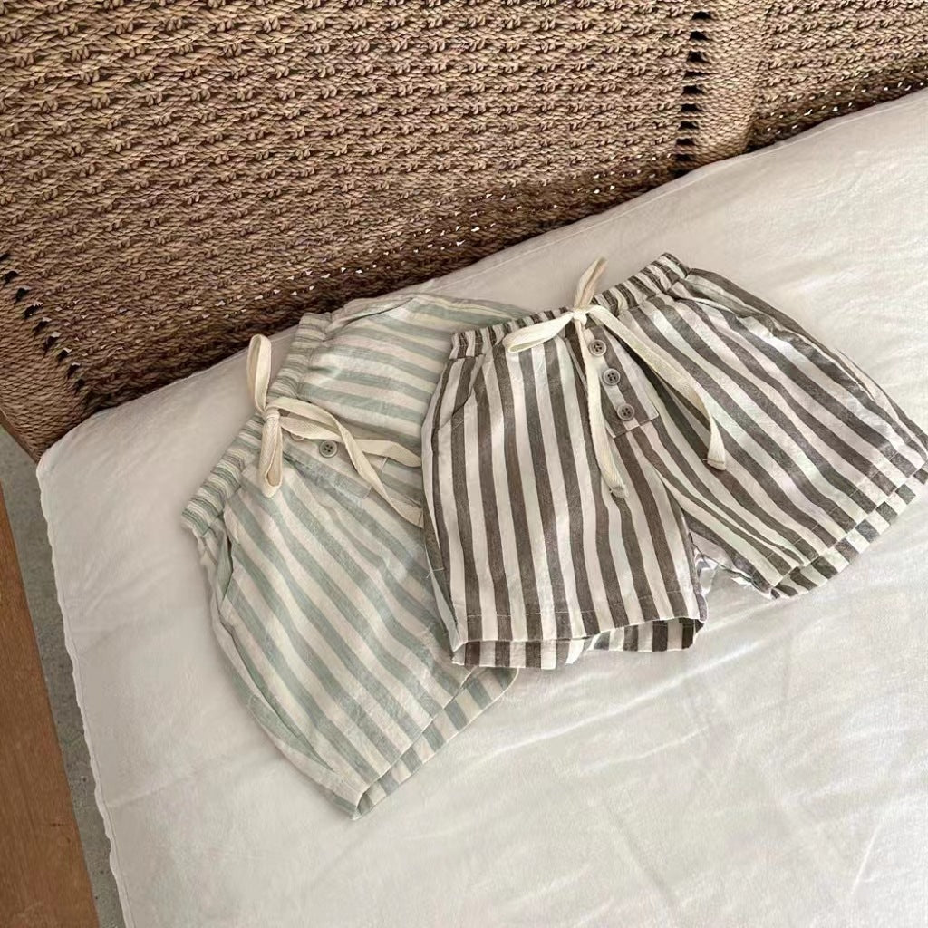Refined Cotton Vertical Stripe Shorts